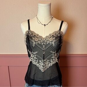 wocoal fairy coquette babydoll lace cami chemise sz xl white black floral nylon